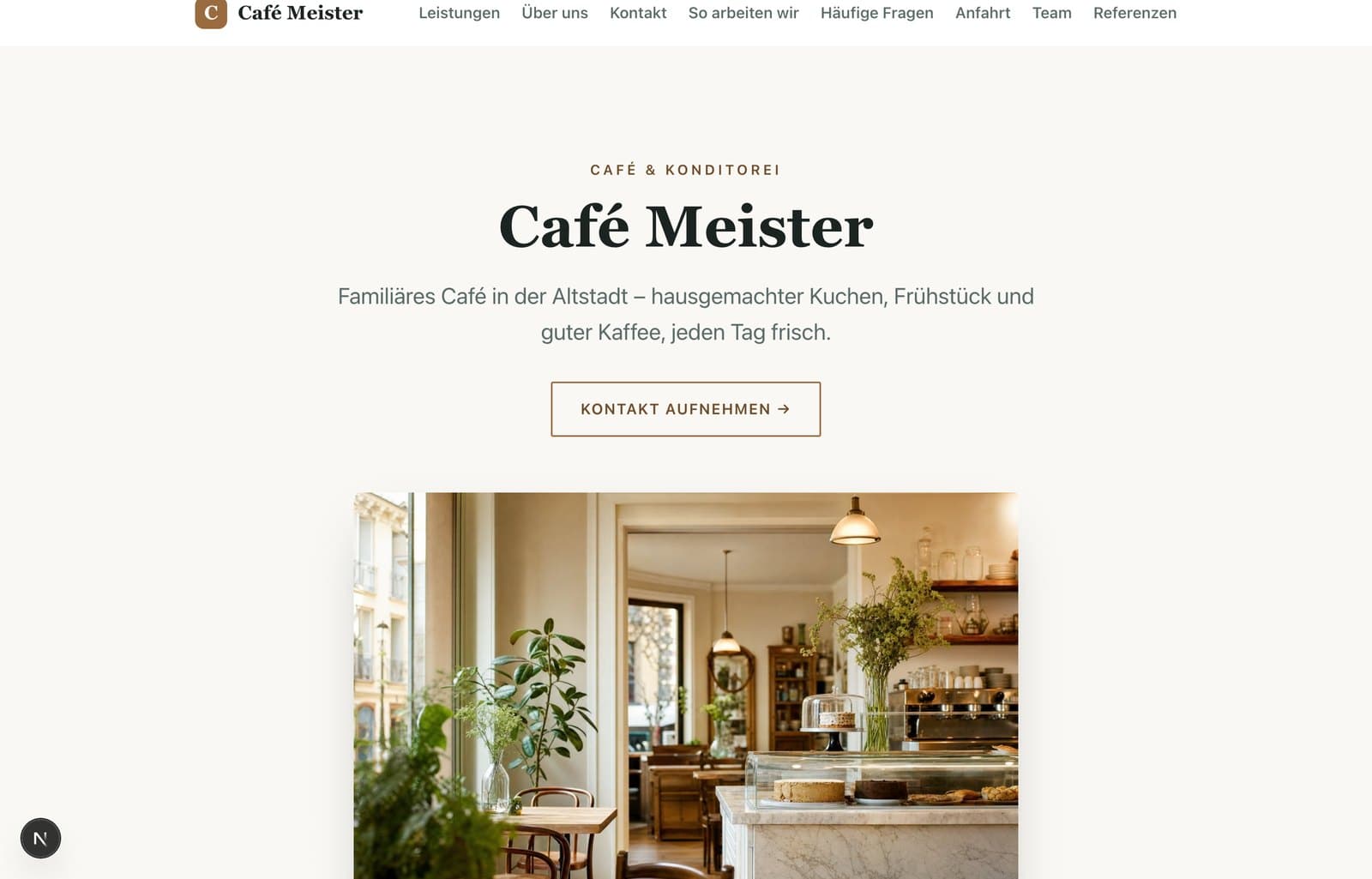 Beispiel einer mit Nessite erstellten Website – Café Meister